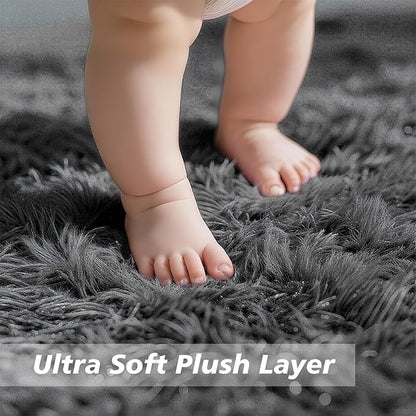 yulidayang Fluffy Round Area Rugs for Living Room,6'X6'Shag Circle Area Rugs for Bedroom,Non Slip Fuzzy Plush Rug for Kids Room Boys Girls Room and Dorm,Deep Grey