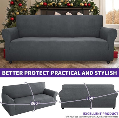 ZNSAYOTX Super Stretch Couch Cover (72"-92") Universal Sofa Covers with Elastic Bottom, Dog Cat Pets Friendly Washable Furniture Protector Fitted Sofa Slipcovers Stay in Place (Dark Grey, Sofa)