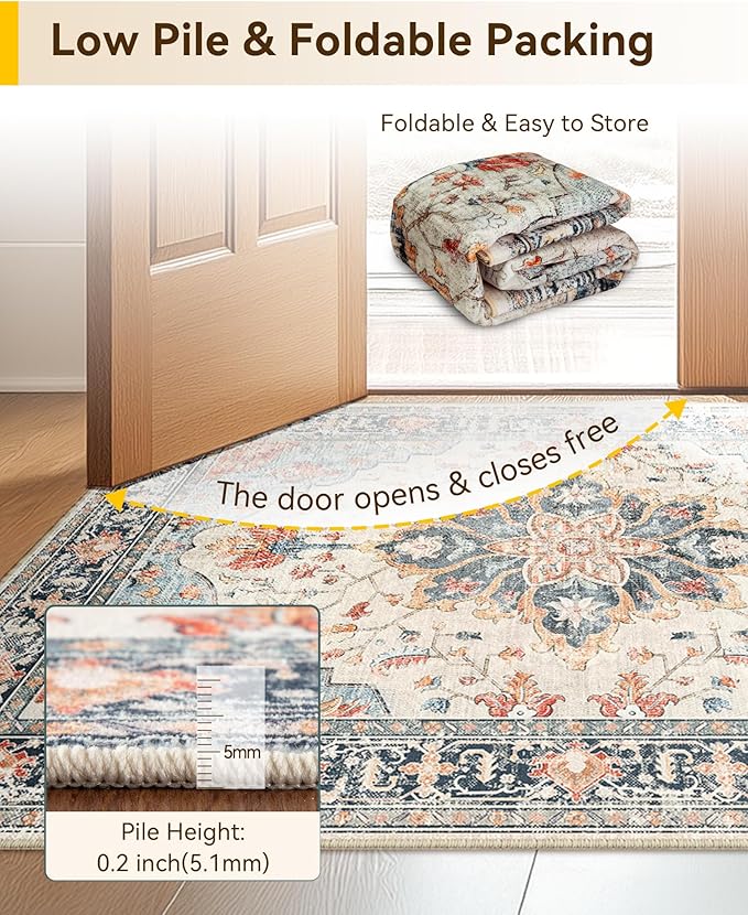 Area Rugs 2'x4' Kitchen Rugs Entry Rug Small Rugs for Entryway Kitchen Bathroom Door Mat Indoor Entrance,Washable Non Slip, Beige Navy Blue Orange Colorful
