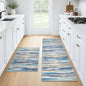Lansny Modern Abstract Kitchen Rug Set of 2, 2x3 and 2x6 Blue Washable Rug Runner Non Slip Kitchen Mat, Soft Faux Wool Throw Carpet for Entryway, Hallway, Bedroom, Bedside, Laundry Room, Office