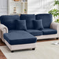 Couch Cover 6-Piece Elastic Velvet Couch Cushion Covers & Chaise Slipcovers for L-Shaped Sofas, Sofa Seat Covers Washable, Soft Cover for Couches (5 Seater + Chaise, Berlin Blue)
