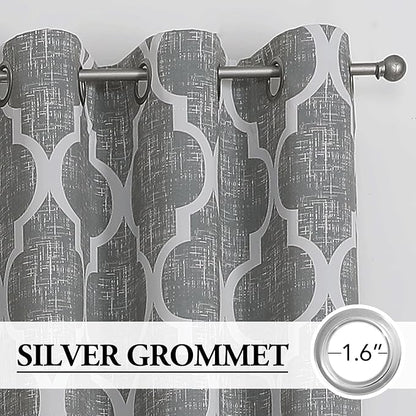 Beauoop 100% Blackout Curtains 96 Inches Long 2 Panels for Bedroom Living Room Grey Moroccan Geo Room Darkening Thermal Insulated Soundproof Grommet Top Window Treatments Drapes, 50x96 Set of 2