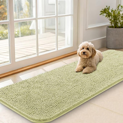 OLANLY Dog Door Mat for Muddy Paws 59x20, Absorbs Moisture and Dirt, Absorbent Non-Slip Washable Doormat, Quick Dry Chenille Mud Mat for Dogs, Entry Indoor Entryway Carpet for Inside Floor, Vanilla