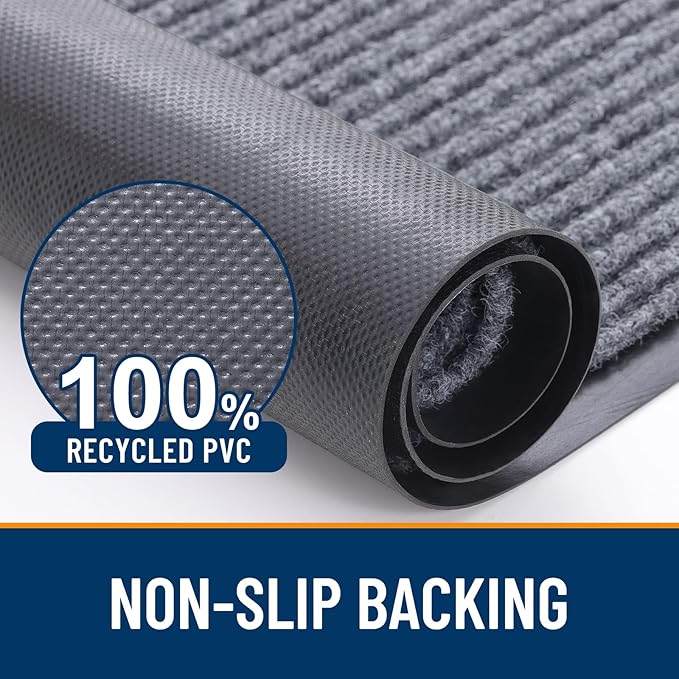 OLANLY Front Door Mat Indoor Outdoor Entrance, Waterproof Heavy Duty Doormat, Fade Resistant, Low Profile, Easy Clean Patio Porch Welcome Floor Mats for Entry, 47x23, Light Gray