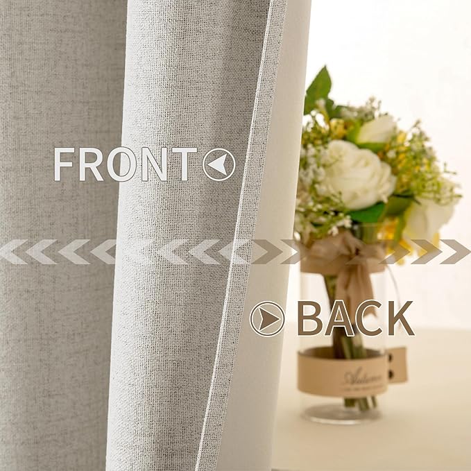 MIULEE Linen Curtains for Bedroom 100% Blackout Thermal Insulated Cobblestone Grommet Room Darkening Curtains & Drapes for Living Room Nursery 52 x 90 Inch (2 Panels)