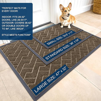 OLANLY Front Door Mat Indoor Outdoor Entrance, Waterproof All-Season, All-Weather Doormat, Sturdy Natural Rubber, Low Profile, Easy Clean Patio Porch Entryway Mat, Herringbone Brick (Brown, 71x23)