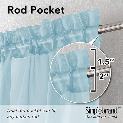 Simplebrand Sky Blue Sheer Curtains 90 Inches Long 2 Panels, Light Filtering Rod Pocket Solid Color Window Sheer Curtain Panels, Elegant Curtains & Drapes for Living Room, Bedroom, 42" W x 90" L