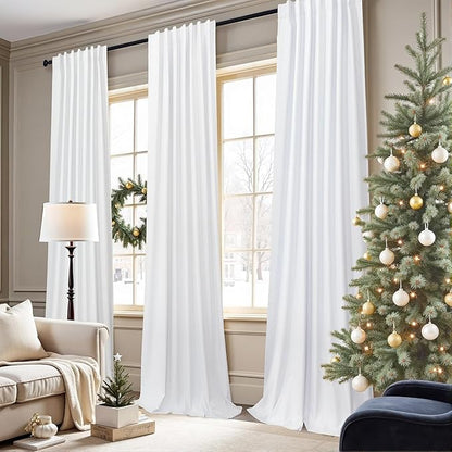 Pitalk White Room Darkening Curtains White Blackout Curtain 68 Inch Length 2 Panels Faux Linen Viral Short Bedroom Window Curtain for Dining Living Room 68 Long Cortinas Blancas para Sala Dormitorio