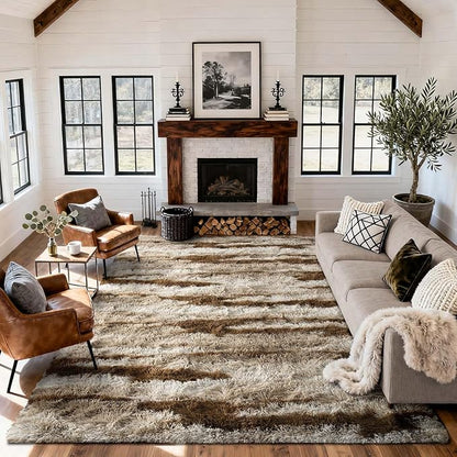 8x10 Ft Extra Large Shag Rugs for Living Room, Tie Dyed Ultra Soft Fluffy Furry Area Rugs for Bedroom Indoor Floor, Aesthetic Carpet for Kids Home Decor (Khaki)