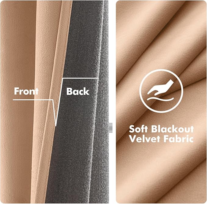 MIULEE Velvet Curtains Blush Beige Elegant Grommet Thermal Insulated Soundproof Room Darkening Curtains/Drapes for Classical Living Room Bedroom Decor 52 x 108 Inch Set of 2