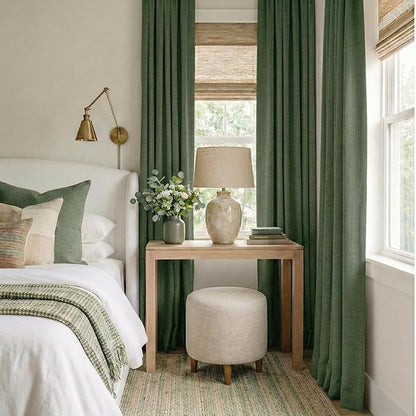 RYB HOME Olive Green 100% Blackout Linen Curtains 102 inches Long, Luxury Thermal Insulated Room Darkening Drapes for Living Room/Bedroom/Sliding Doors, Back Tab&Rod Pocket, W52xL102, 2 Panels