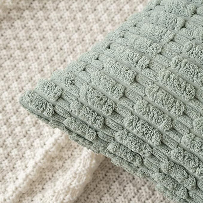 MIULEE Pack of 2 Spring Corduroy Decorative Euro Sham Throw Pillow Covers 24x24 Inch Soft Boho Striped Pillow Covers Modern Farmhouse Home Decor for Summer Sofa Living Room Couch Bed Greyish Green