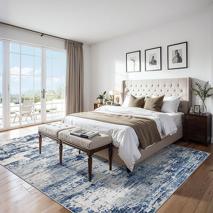 6x9 Area Rugs for Living Room - Washable Rug Modern Abstract Soft Large Neutral Non-Slip Carpet Indoor Floor Thin Carpets for Bedroom Dining Room Farmhouse Nursery Home Office Blue Gray