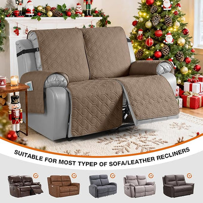 VANSOFY Waterproof Recliner Couch Covers, Sofa Covers 1-Piece Washable Reclining Sofa Cover Non-Slip Furniture Protector with Elastic Straps Pocket for Dogs, Pets(Light Brown,2 Seater)