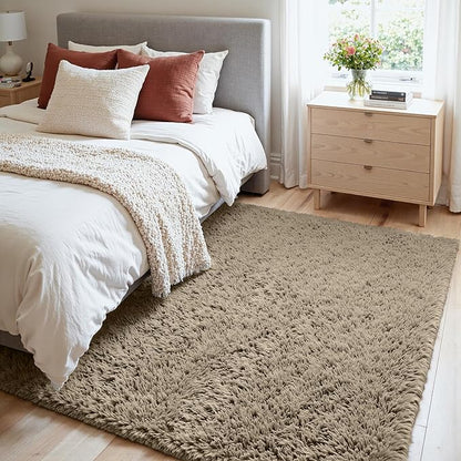 4x6 Area Rugs for Living Room Rug: Soft Fluffy Shag Gray Camel Rugs for Bedroom, Non-Slip Large Fuzzy Plush Rug Indoor Floor Carpet for Nursery Kids Boys Girls Room, Dorms, Playroom, Modern Home Decor