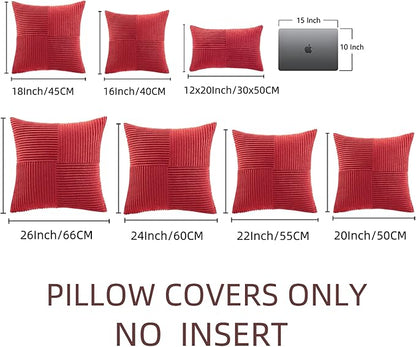 Fancy Homi 2 Packs Red Big Decorative Throw Pillow Covers 24x24 Inch for Couch Bed Sofa, Holiday Christmas Home Decor Gift, Soft Corss Corduroy Patchwork Accent Square Cushion Case 60x60 cm