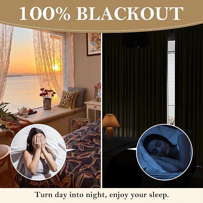 RYB HOME Beige Blackout Curtains 90 inches Long 2 Panels Set, Thermal Insulated Total Light Blocking Noise Reducing Neutral Linen Drapes for Living Room Nursery Office, 52" W x 90" L