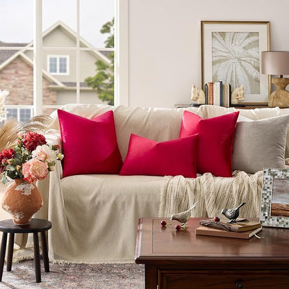 GIGIZAZA Decorative Couch Throw Pillow Covers,Set of 2 Red Square Pillow Cushion Covers 22x22,Pillow Cases Velvet Pillow Covers