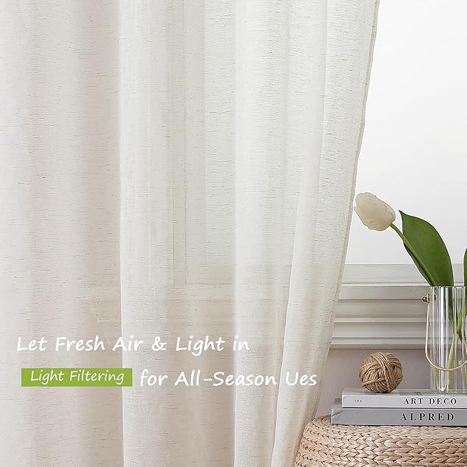 Simplebrand Natural Linen Textured Sheer Curtains 72 inches Long 2 Panels, Rod Pocket Solid Color Window Sheer Curtain Panels, Elegant Curtains & Drapes for Living Room, Bedroom (40" W x 72" L)