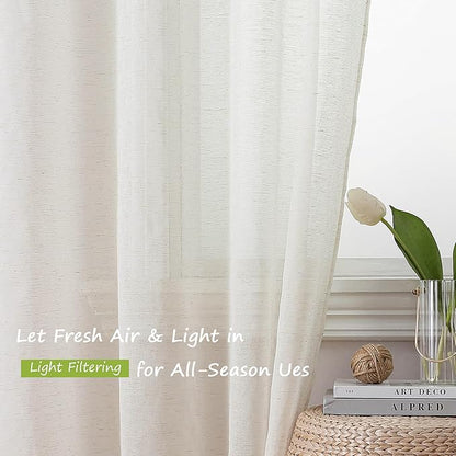 Simplebrand Natural Linen Textured Sheer Curtains 72 inches Long 2 Panels, Rod Pocket Solid Color Window Sheer Curtain Panels, Elegant Curtains & Drapes for Living Room, Bedroom (40" W x 72" L)