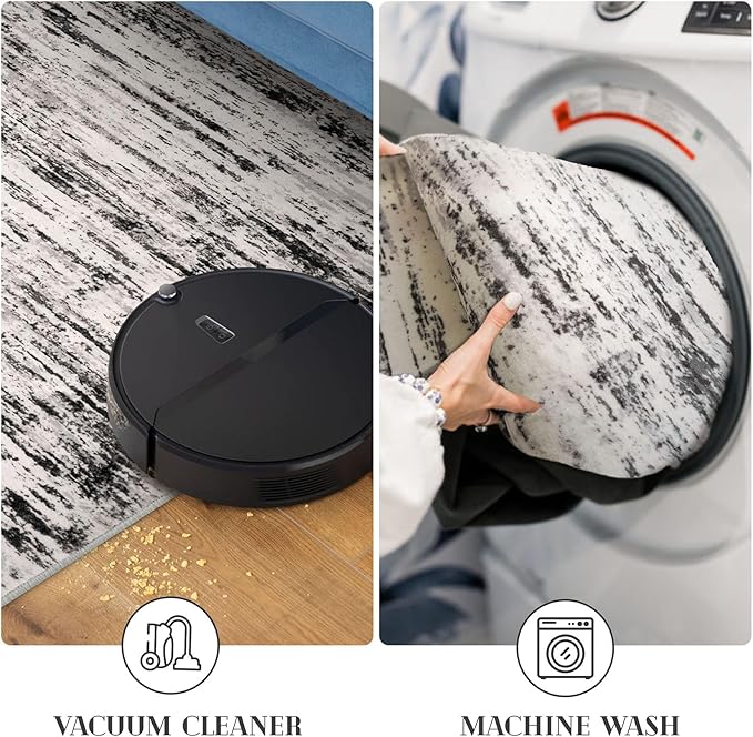 Lansny Modern Abstract Runner Rug 2x6, White Black Grey Taupe Washable Kitchen Runner Non-Slip Soft Hallway Rug Runner Thin Print Faux Wool Carpet for Entryway Bedroom Laundry Room Indoor Home Decor