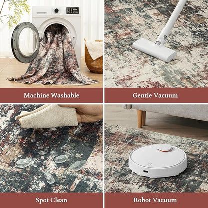 Rugflix 5x7 Area Rugs for Living Room, Washable Large Rug Stain-Resistant Low Pile, Modern Carpet for Dining Room Home Office Kid Room Nursery Bedroom, Rust