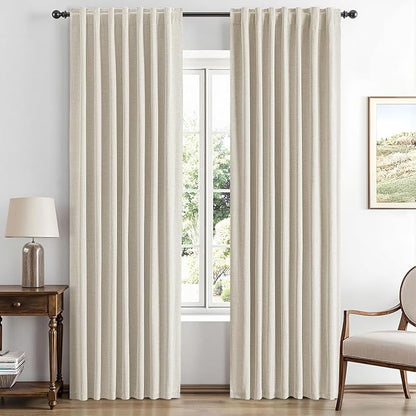 MIULEE 100% Blackout Linen Curtains for Bedroom, Linen Beige Solid Luxury Decor Thermal Insulation Room Darkening Drapes for Living Room Nursery Back Tab Rod Pocket 42 x 84 Inches, 2 Panels