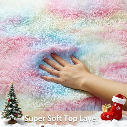 Ophanie Rainbow Rug for Bedroom Girls, Unicorn Colorful Fluffy Soft Cute Fuzzy Area Rugs, Shag Plush Shaggy Bedside Floor 4x6 Furry Carpet for Kids Baby Teen Dorm Nursery Home Decor Aesthetic