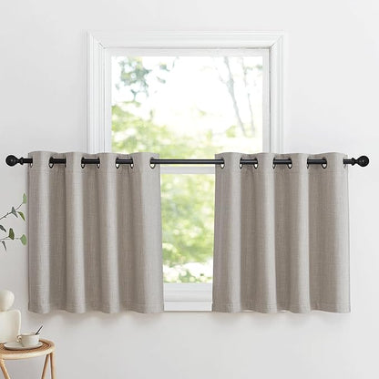 NICETOWN Linen Curtain Valances for Living Room 30 inch Length 2 Panels, Grommet Top Light Blocking Room Darkening Curtains Thermal Insulated Window Tiers for Barhtoom Window, Angora, W50 x L30