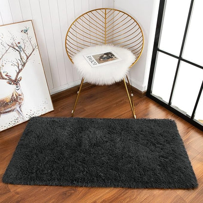 Chicrug Soft Runner Rug for Bedroom Living Room Plush Fluffy Rug 2x3 Feet, Shag Furry Runner Rugs Carpet Non Shedding for Nursery Children Kids Girls Room Home Decorative, Dark Grey