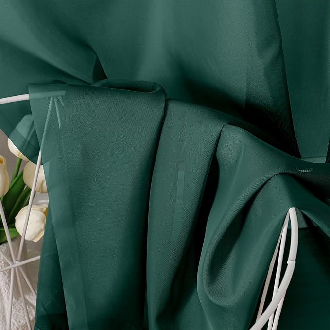 OVZME Hunter Green Sheer Curtains 54 Inches Long 2 Panels - Soft Light Filtering Window Sheer Panels for Living Room/Bedroom, Top Dual Rod Pocket, 1 Pair, Each 42Wx54L Inches
