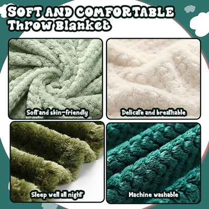 Newwiee 4 Pcs Flanne Fleece Throw Blanket for Bed Couch Large 3D Waffle Textured Soft Blanket Winter Warm Lightweight No Shedding No Pilling Decorative Throw, 50x60 Inch(Gradient Green)