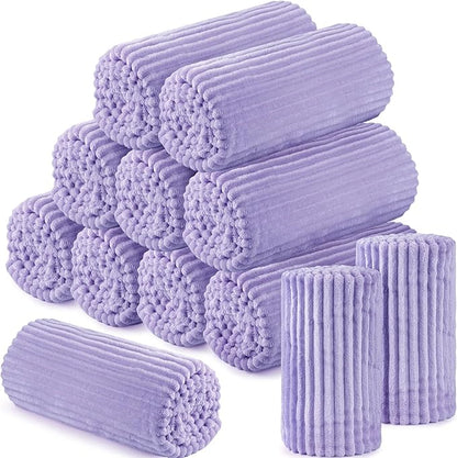 Buryeah 12 Pcs Flannel Throw Blanket Bulk 50 x 60 in Sleepover Blanket Outdoor Wedding Throw Lightweight, Oeko-tex Standard 100 Certified for Sofa Homeless Gifts (Light Purple)