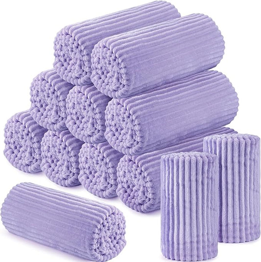 Buryeah 12 Pcs Flannel Throw Blanket Bulk 50 x 60 in Sleepover Blanket Outdoor Wedding Throw Lightweight, Oeko-tex Standard 100 Certified for Sofa Homeless Gifts (Light Purple)