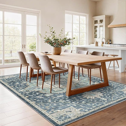 AMADA HOMEFURNISHING 5x7 Area Rugs, Washable Living Room Rug Low-Profile with Non-Slip Backing & Durable Edge Binding, Vintage 5x7 Rugs for Living Room, Bedroom, Dining Room