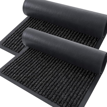OLANLY Front Door Mat Indoor Outdoor Entrance, 2-Pack 47 x 23 Inch, Waterproof Heavy Duty Doormat, Fade Resistant, Low Profile, Easy Clean Patio Porch Welcome Floor Mats for Entry, Off-Black