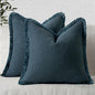 MIULEE Decorative Throw Pillow Covers Neutral Linen Fringe Throw Pillows Euro Shams Set of 2 Navy Blue Boho Farmhouse Cushion Covers for Couch Sofa Bed Living Room Spring Home Decor 26x26 Inch