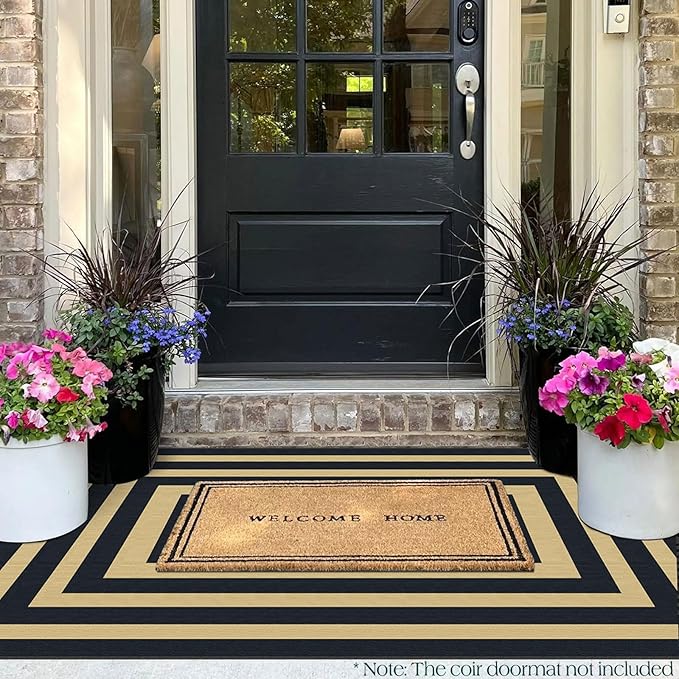 3x5 Modern Entry Rug - Small Washable Indoor Outdoor Mats for Front Door Non-Slip Porch Rug Black Tan Geometric Striped Throw Rugs for Living Room Bedroom Entryway Kitchen Office Porch Decor