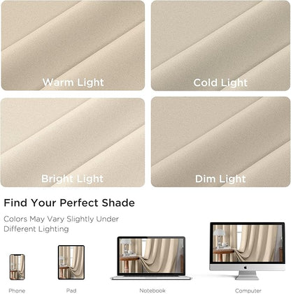 CUCRAF Light Beige Blackout Curtains 63 inch Length 2 Panels Set, Rod Pocket Room Darkening Drapes for Bedroom Living Room, Insulated Thermal Light Blocking Window Curtain (W52 x L63 Inch)