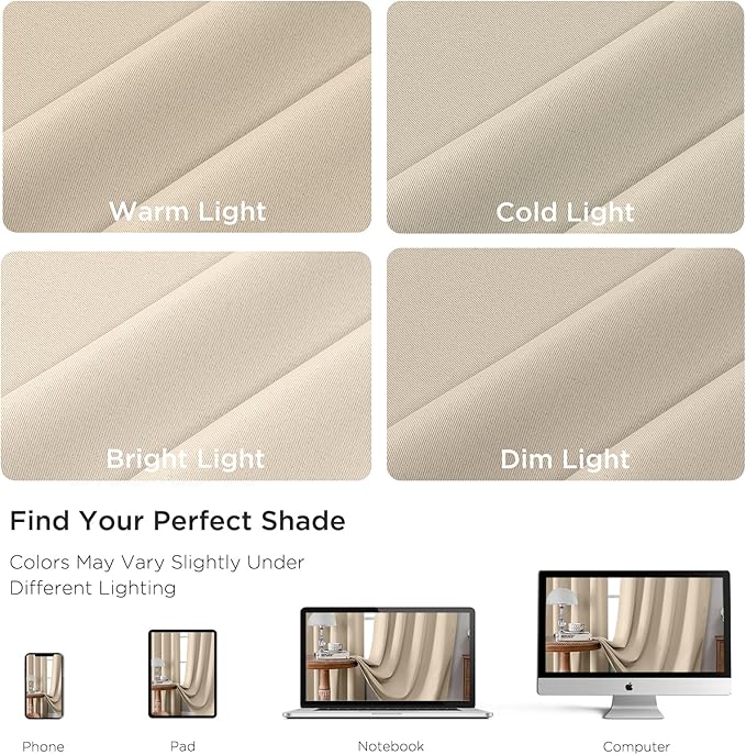 CUCRAF Light Beige Blackout Curtains 84 inch Length 2 Panels Set, Rod Pocket Room Darkening Drapes for Bedroom Living Room, Insulated Thermal Light Blocking Window Curtain (W52 x L84 Inch)