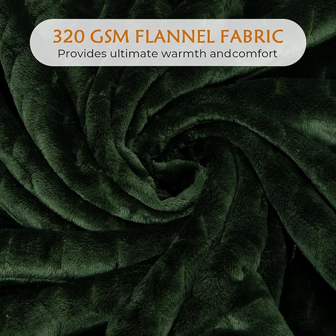 TOONOW Fleece Blanket Textured Fuzzy Plush Throw Blanket Twin Size 60" x 80", Super Soft Fluffy Bed Blanket Geometric Pattern Comfy Microfiber Flannel Blankets for Couch, Bed, Sofa, Olive Green
