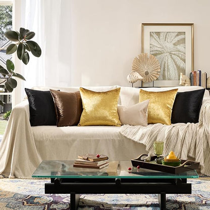 GIGIZAZA Gold Velvet Decorative Throw Pillow Covers,18x18 Pillow Covers for Couch Sofa Bed 2 Pack Soft Cushion Covers