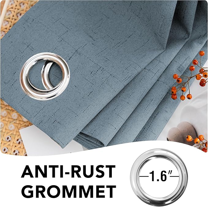 H.VERSAILTEX Primitive Linen Curtains 100% Blackout Curtain Drapes Burlap Curtains with White Thermal Insulated Liner, Grommet Top Drapes Living Room/Bedroom (2 Panels, 42 x 63 Inch, Stone Blue)