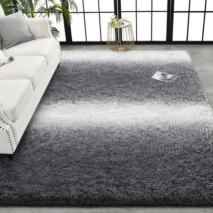 TWINNIS Super Soft Shaggy Rugs Fluffy Carpets, 8x10 Feet, Indoor Modern Plush Area Rugs for Living Room Bedroom Kids Room Nursery Home Decor, Upgrade Anti-Skid Rectangular Fuzzy Rug, Grey White