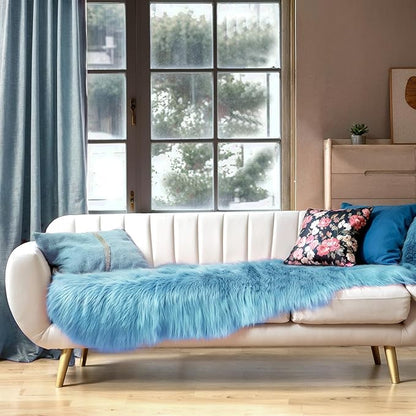 Ciicool Ultra Soft Faux Sheepskin Fur Rug Fluffy Rug for Bedroom Fuzzy Carpet for Living Room Kid's Room Nursery Decor, Sky Blue 2 x 6 Feet