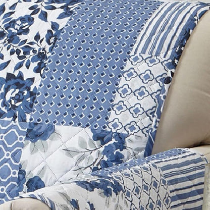 Great Bay Home Reversible Patchwork Loveseat Cover - Washable Slipcover Furniture Protector with Elastic Straps - Perfect for Kids & Pets - Box-Stitched Detail (Navy)