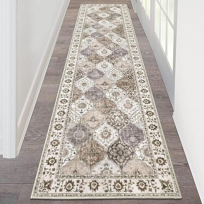 HEBE Hallway Runner Rug 2'x8' Washable Vintage Distressed Area Rugs Non Slip Laundry Rug Runner Boho Floor Carpet Runners for Hallways Entryway Laundry Room Kitchen Bathroom