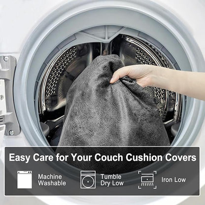 Leather Look Couch Cushion Covers Sofa Seat Slipcovers Sets Couches Furniture Protector for Sectional Armchair Loveseat Pets Kids Stretch Spandex Fabric (3 Cushion Sofa, Dark Grey)
