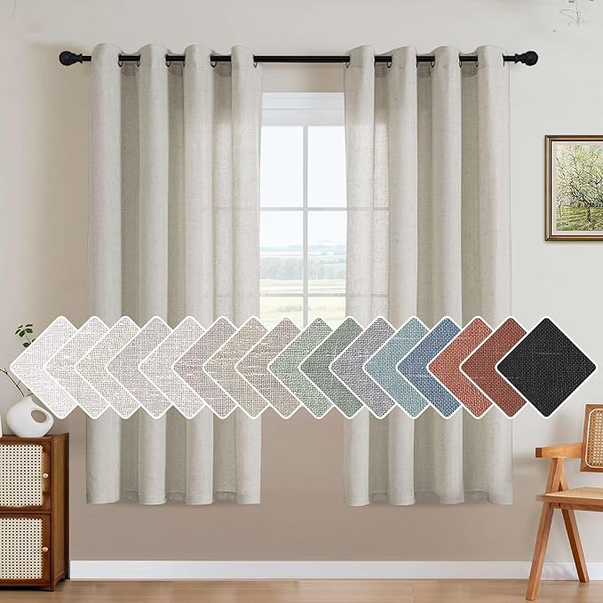H.VERSAILTEX Living Room Linen Curtains - Semi Sheer, Nickel Grommet, Energy Saving, Light Filtering Panels for Bedroom, Pale Oak, 2 Panels, 52 x 72 Inch
