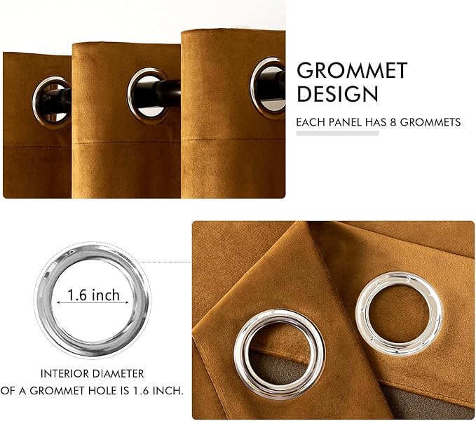 MIULEE Velvet Curtains Golden Brown Elegant Grommet Thermal Insulated Soundproof Room Darkening Curtain/Drapes for Classical Living Room Bedroom Decor 66 x 84 Inch Set of 2